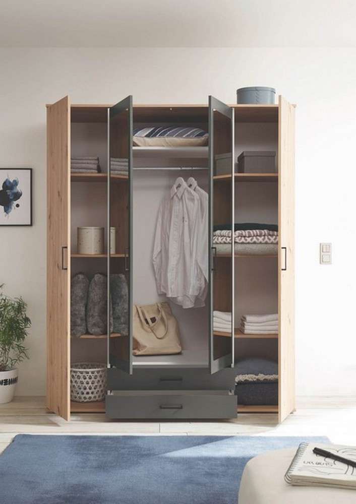 Kerting Kleiderschrank Eicheoptik - Garderobenschrank Mit 4 Fächern