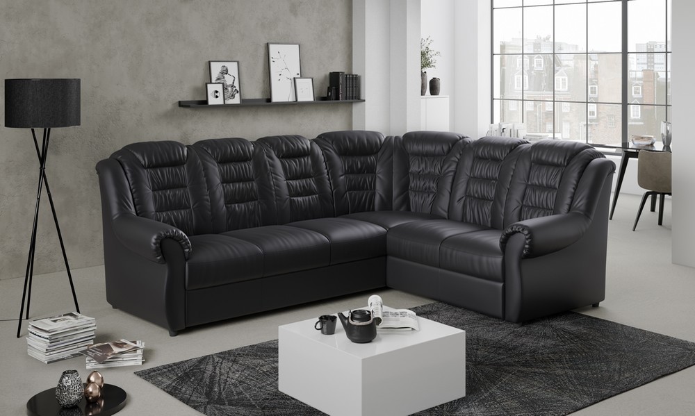Wohnlandschaft Boston mit Funktion Kunstleder Schwarz