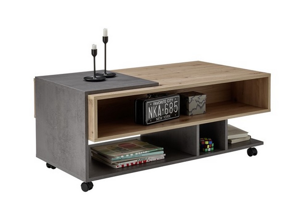 Couchtisch Thilo Artisan Eiche Beton NB mit Rollen Couchtische