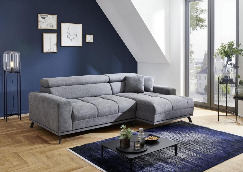 Wohnlandschaft Malte Stoff Grau Ecksofa Ecksofas Sofa & Couches