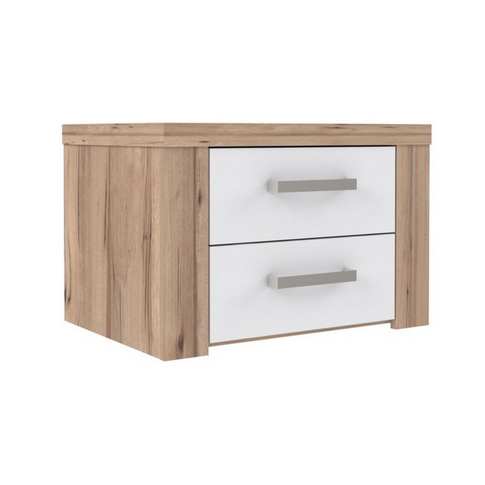 Nachkommode Portland Weiß / Planked Eiche NB | Nachttische- & Kommoden