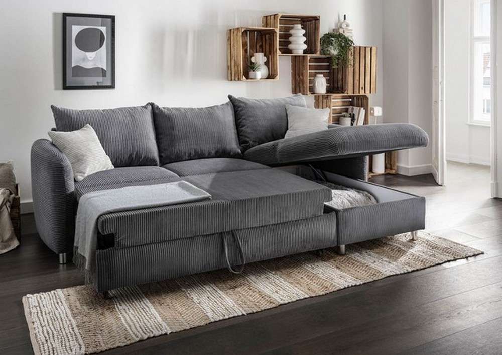 Polsterecke Vino Ecksofa Kordstoff Grau Schlafsofa mit Funktion | Ecksofas | Sofa & Couches | Wohnzimmer | Möbel
